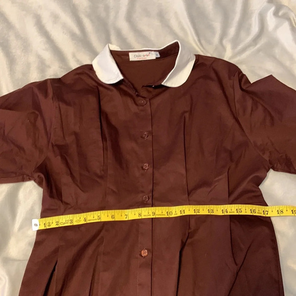 Chili koko size med dress white collar & cuffs brown button down modest cotton - Picture 5 of 8